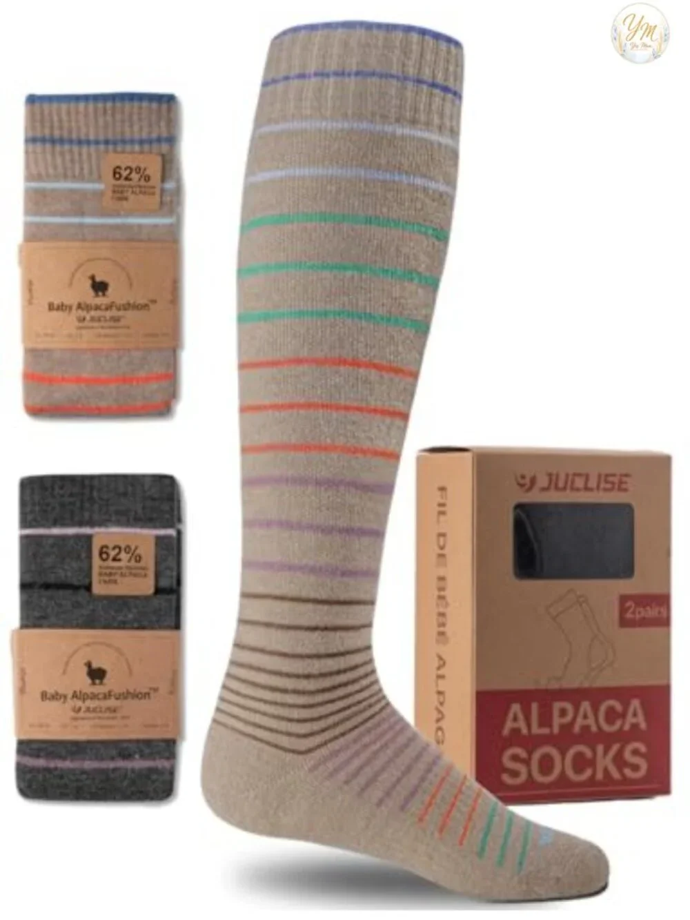 Knee-High Compression Socks Alpaca Wool Thermal Fleece Hiking Ski Run